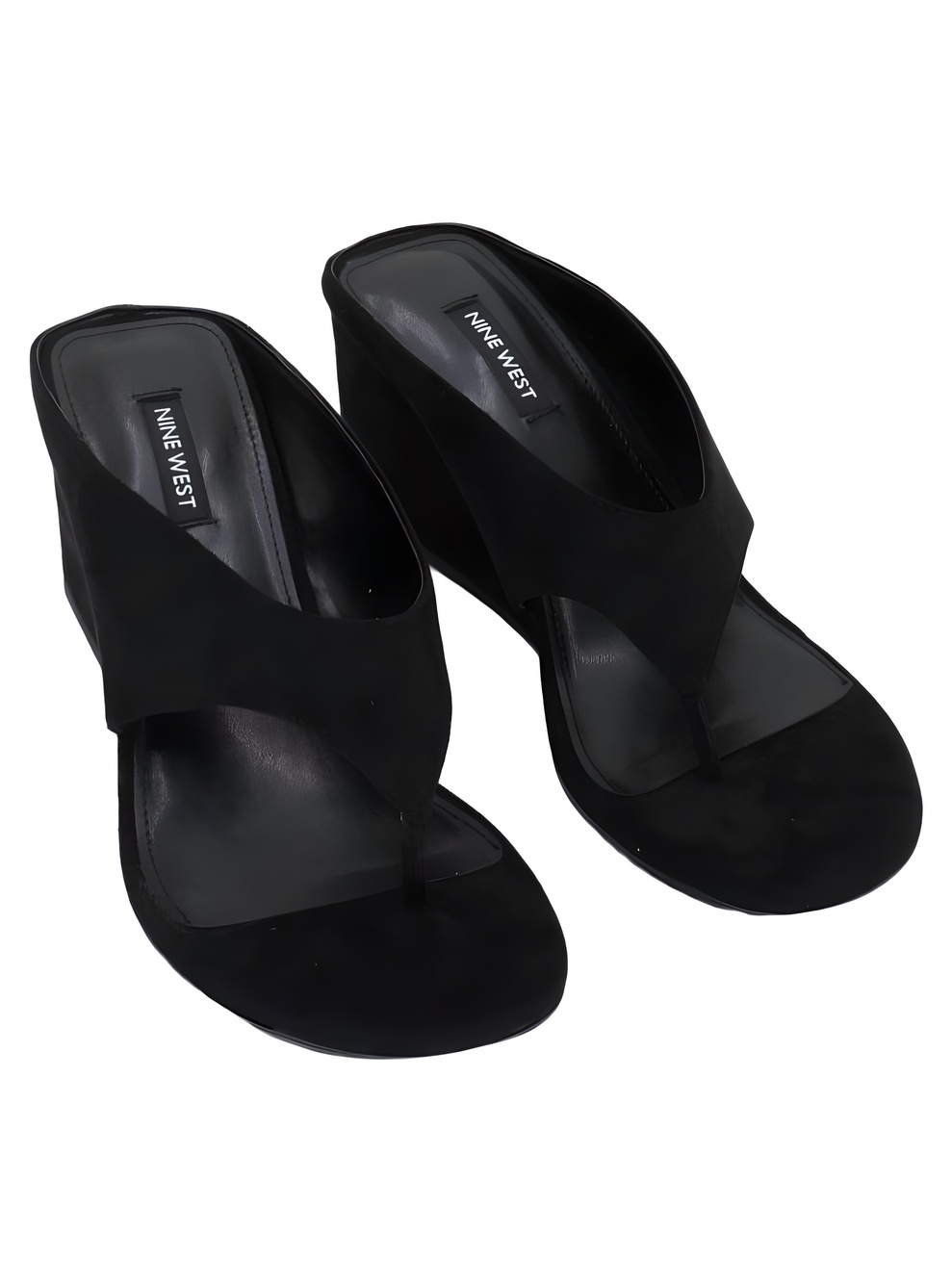 Nine West Womens Jadde Black Thong Sandal 2.5" Block Heel Size 8M